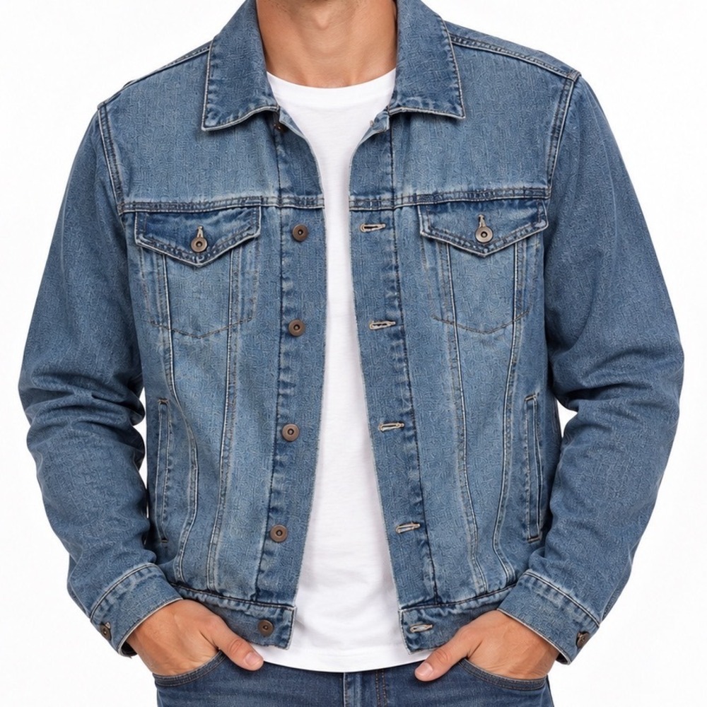 Triot Denim Jacket Men M Blue Camo Lined Trucker Quilted Casual Streetwear